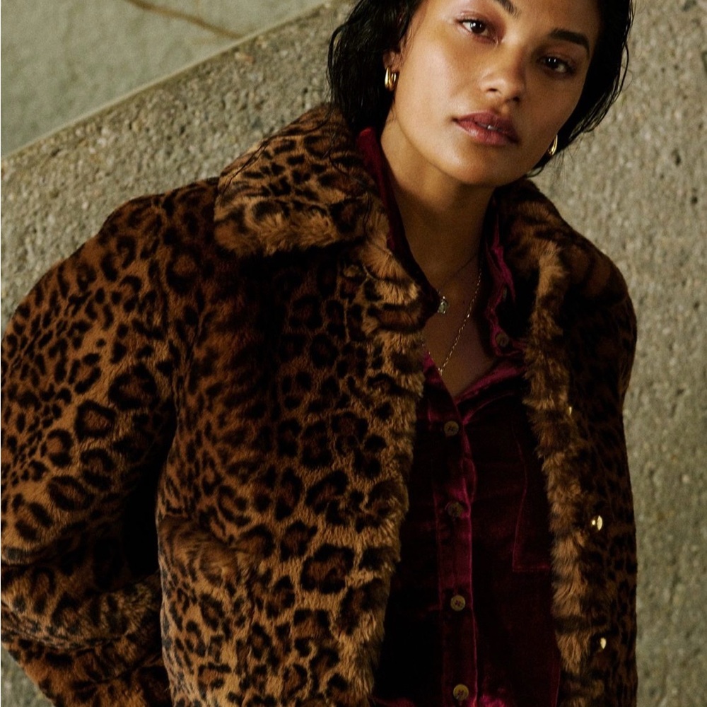 Maeve Anthropologie Leopard-Print Faux Fur Jacket
